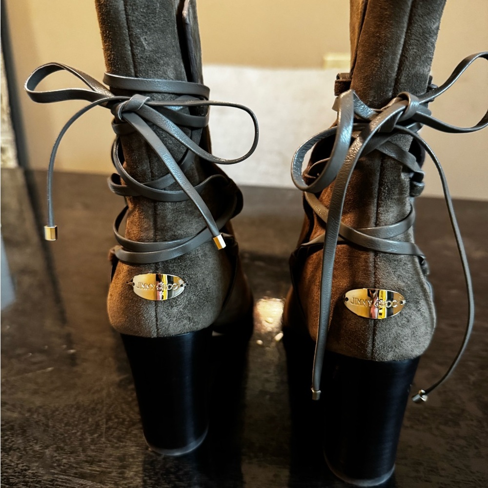 Jimmy Choo Dark Brown Suede Heeled Boots - Picture 6 of 9